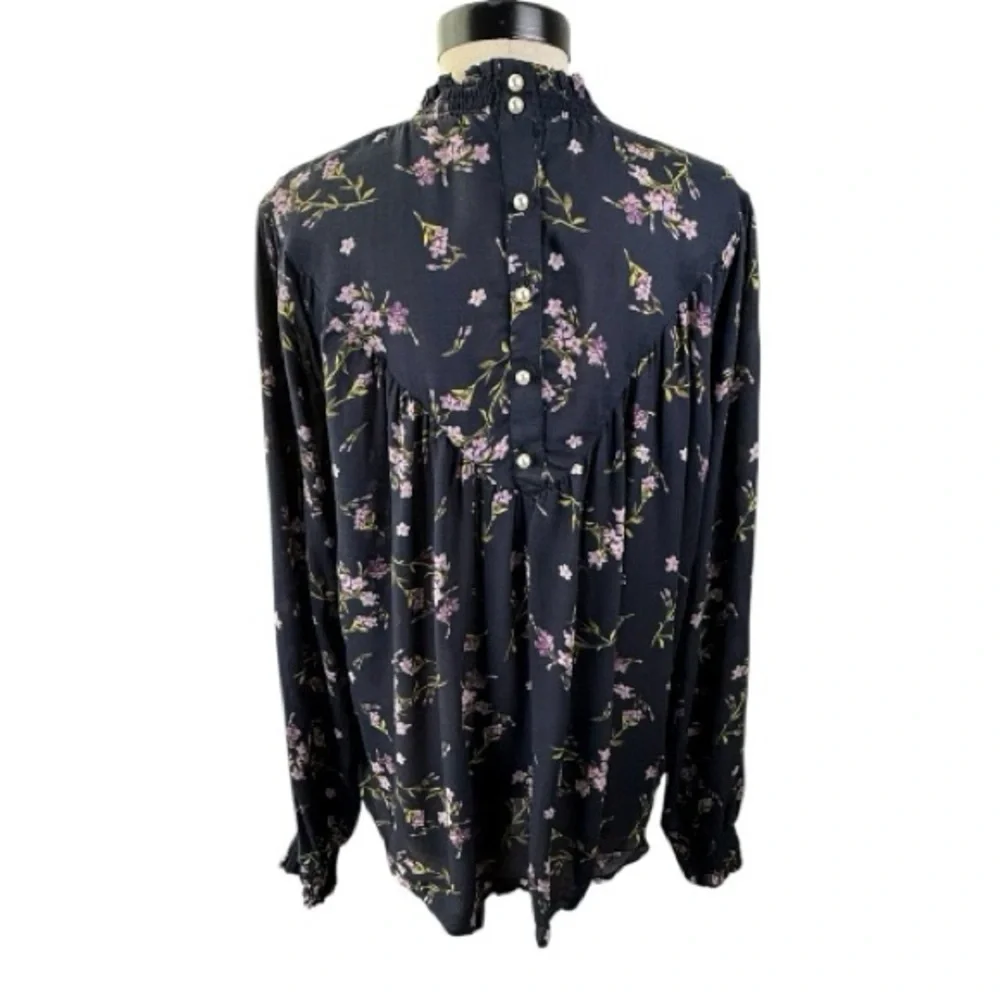 William Rast Navy Floral Blouse - Picture 2 of 4